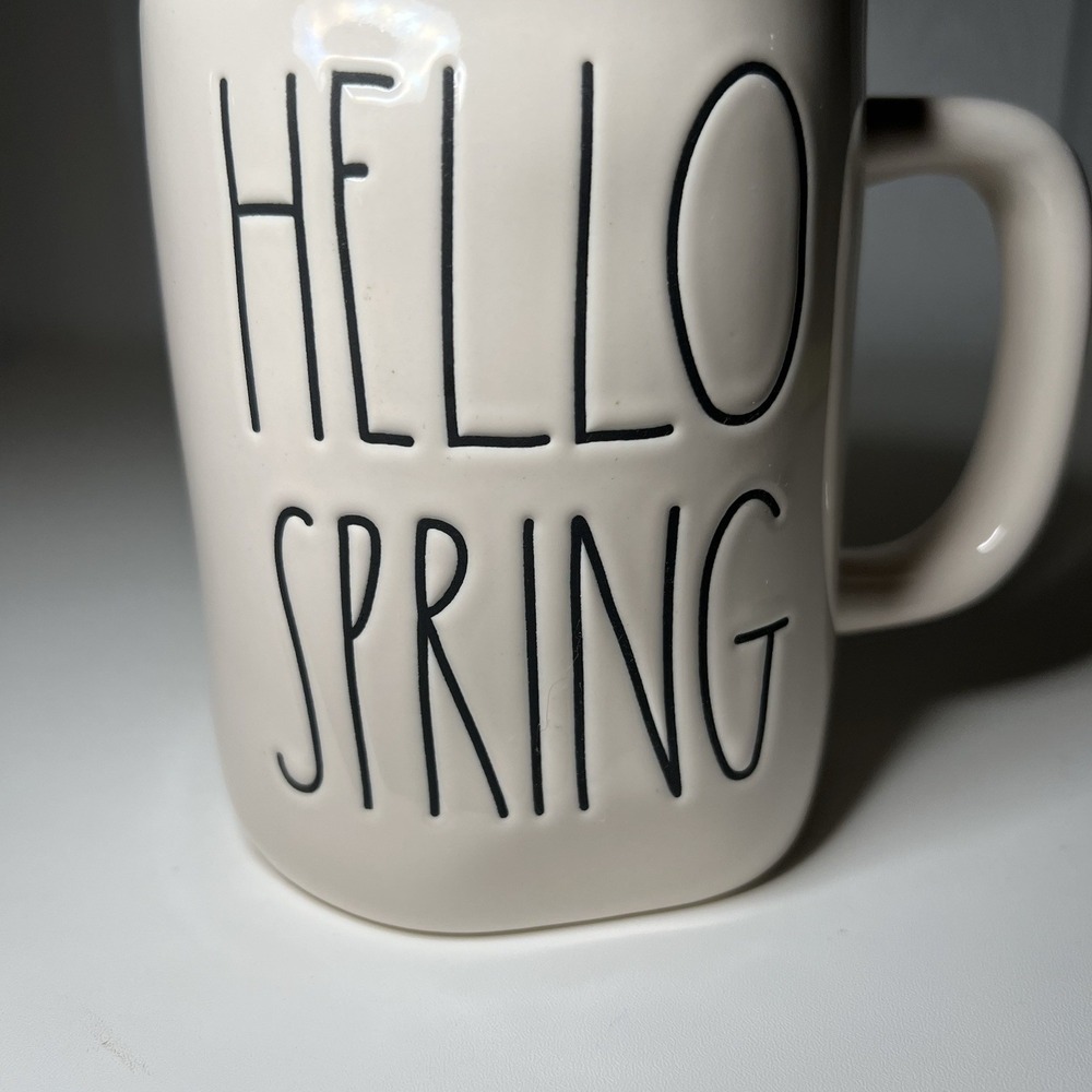 Rae Dunn "HELLO SPRING" Ivory Mug with Yellow Interior Large Letters Brand New - Picture 2 of 9